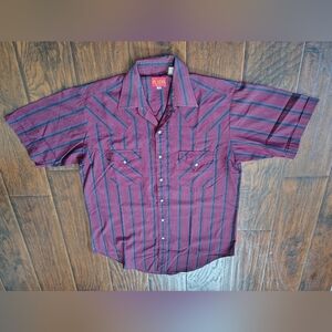 Vintage 90s Ely Plains striped Western short sleeve button down shirt Size M-L